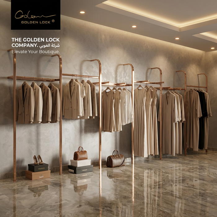 Luxury Rose Gold Wall-Mounted Clothing Display Rail