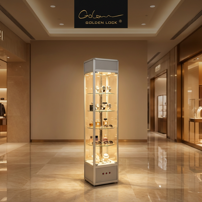 Silver Display Cabinet Tall With Lighting