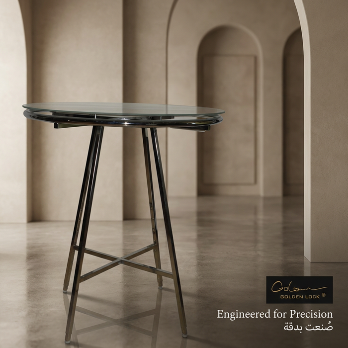 Round Retail Display Table – Chrome Glass Top