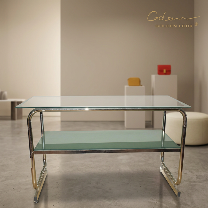 Glass Display Table – Two-Tier Chrome