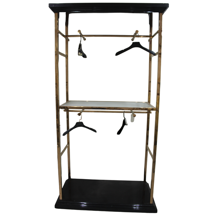 Rose Gold & Black Clothing Display Rack with Shelf – Boutique Garment Stand