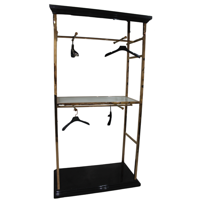 Rose Gold & Black Clothing Display Rack with Shelf – Boutique Garment Stand