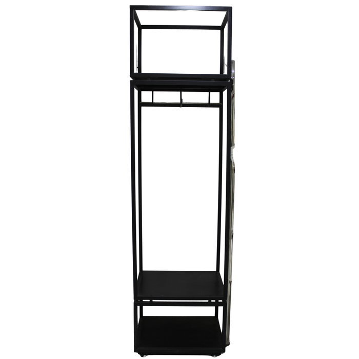 Modern Black Clothing Display Rack with Shelves – Retail Garment Stand